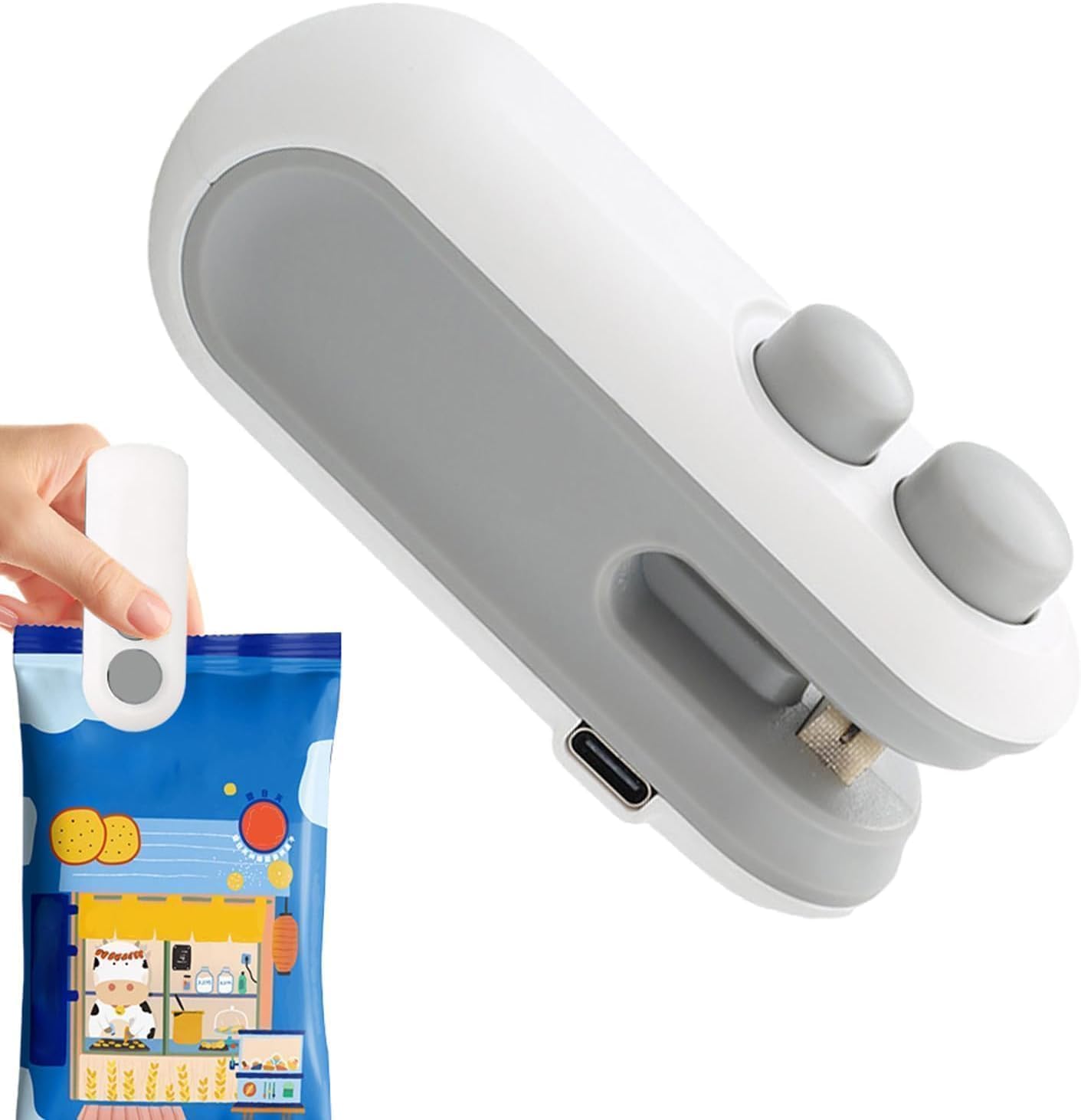 Handheld plastic bag sealer with built-in blade and USB charging