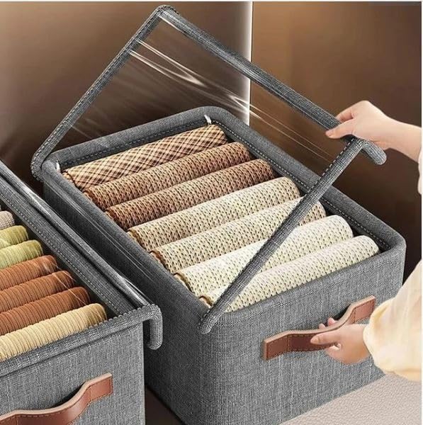 Foldable Metal Frame Wardrobe Organizer Box with Lid – Clothes and Bra Storage for Almirah