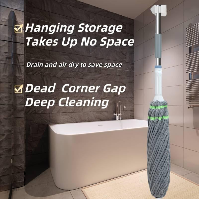 Self-squeeze twist mop with drip-free wringing for quick floor cleaning