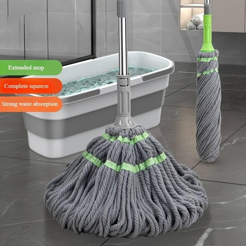 Self-squeeze twist mop with drip-free wringing for quick floor cleaning