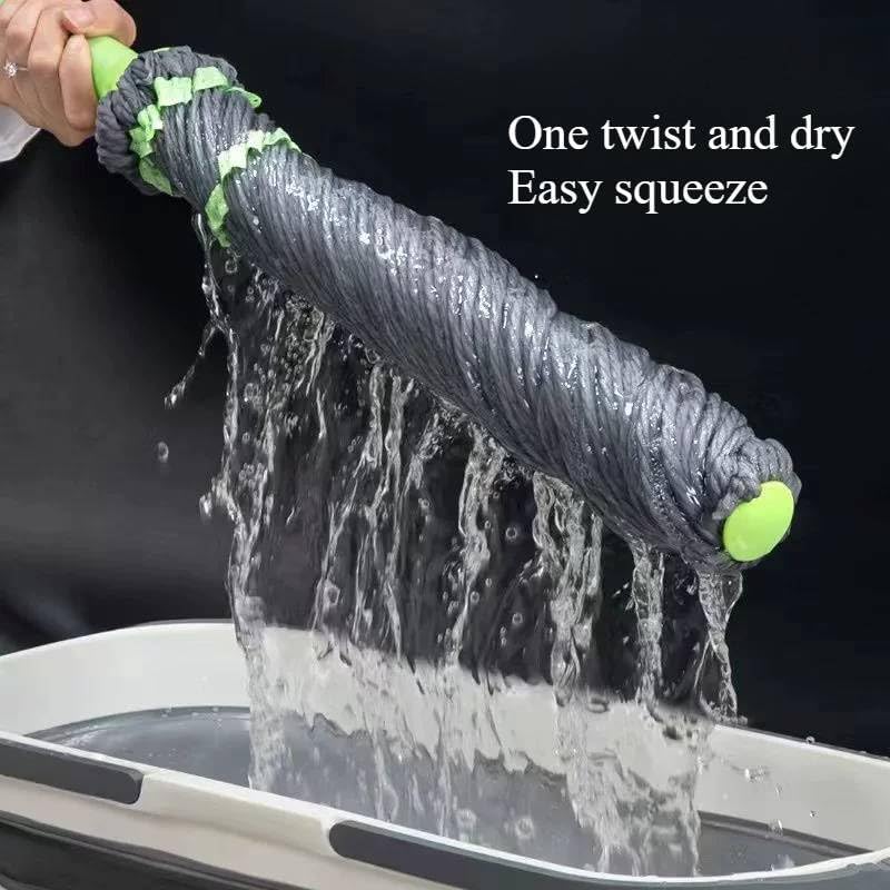Self-squeeze twist mop with drip-free wringing for quick floor cleaning