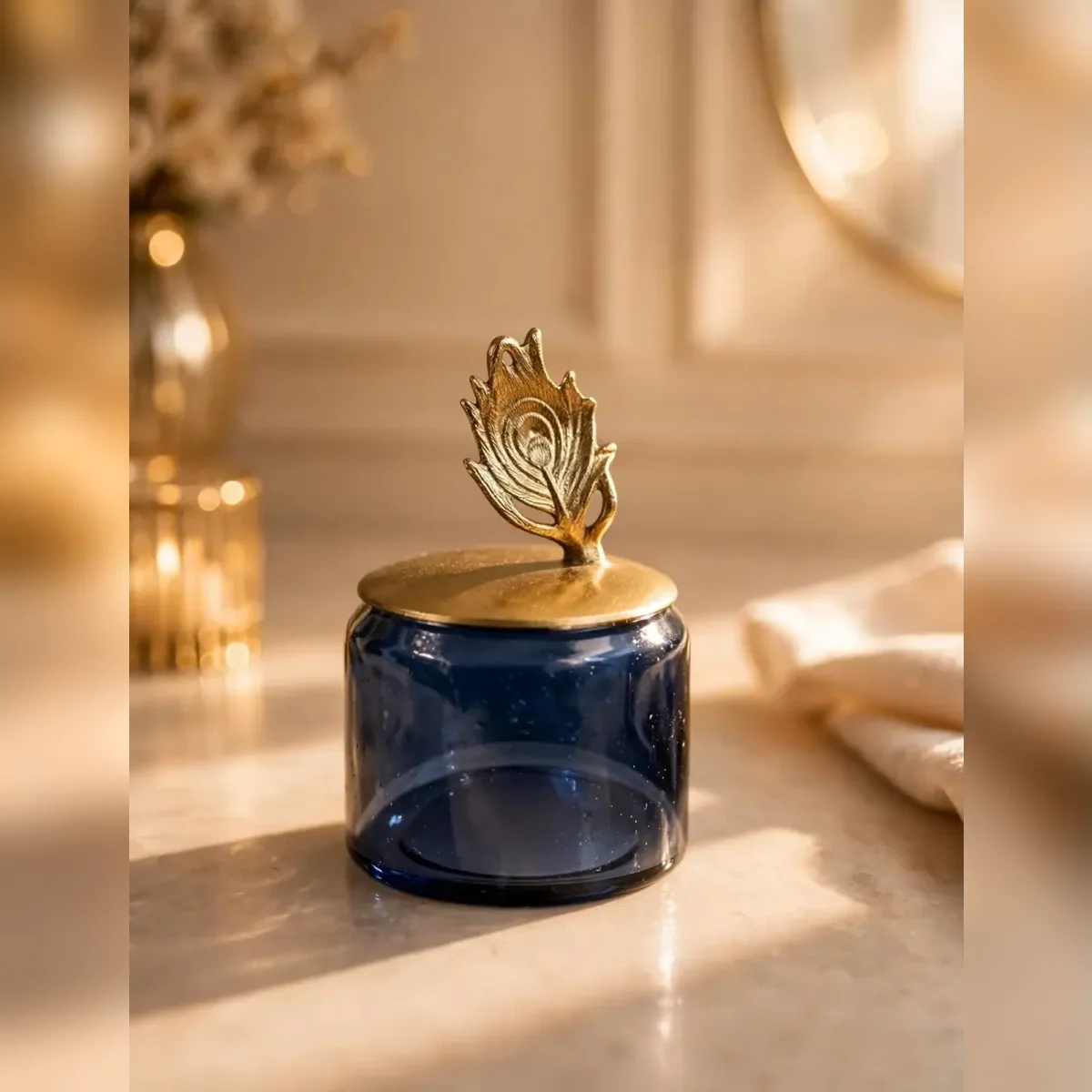 Midnight blue feather dry fruit jar