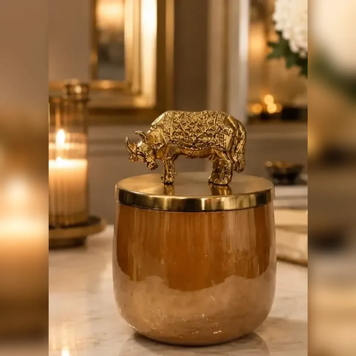 Kamadhenu décor jar — front view