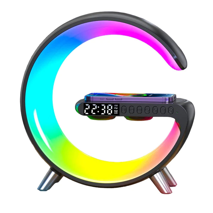 G-Shape wireless charging Bluetooth night lamp beside a bed