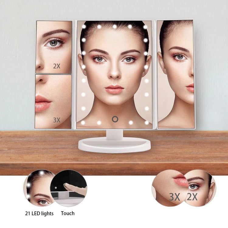 Tri-fold Makeup Mirror with Lights