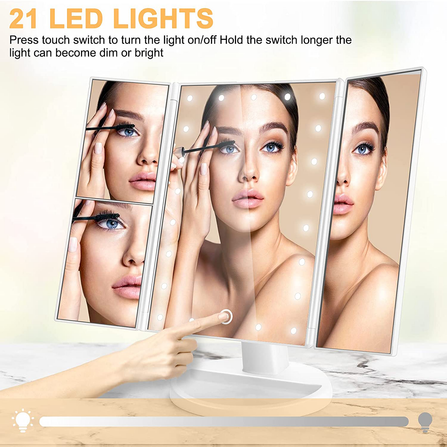 Tri-fold Makeup Mirror with Lights