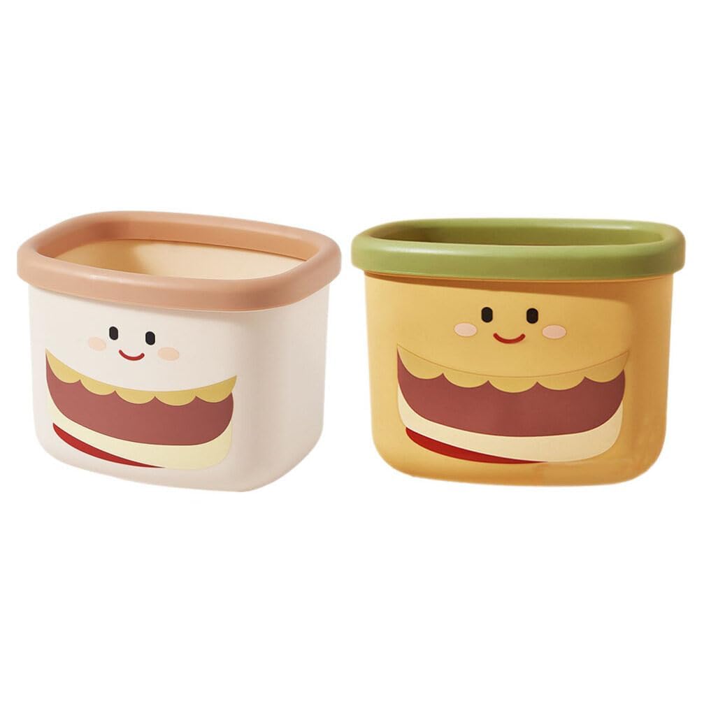 Mini hamburger shaped trash cans in cream and yellow with cute expressions – perfect for small spaces and desk organization.

