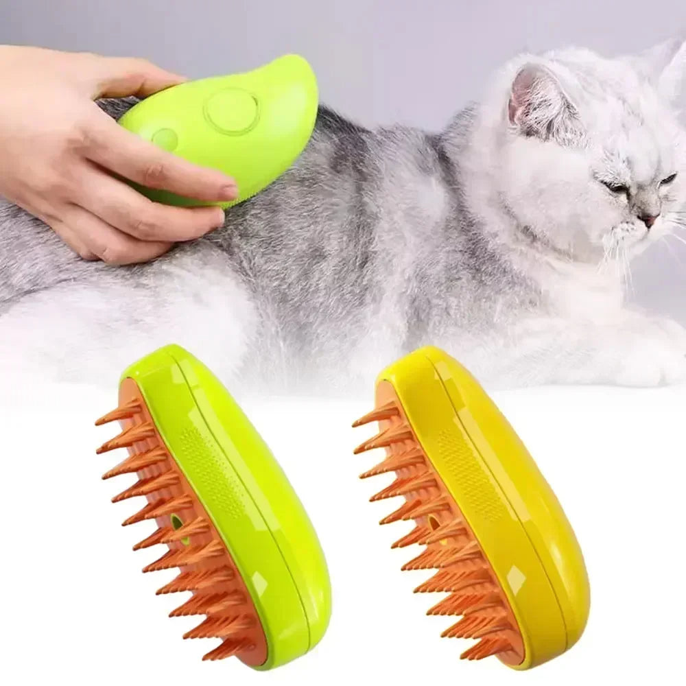Cat grooming brush with steam

