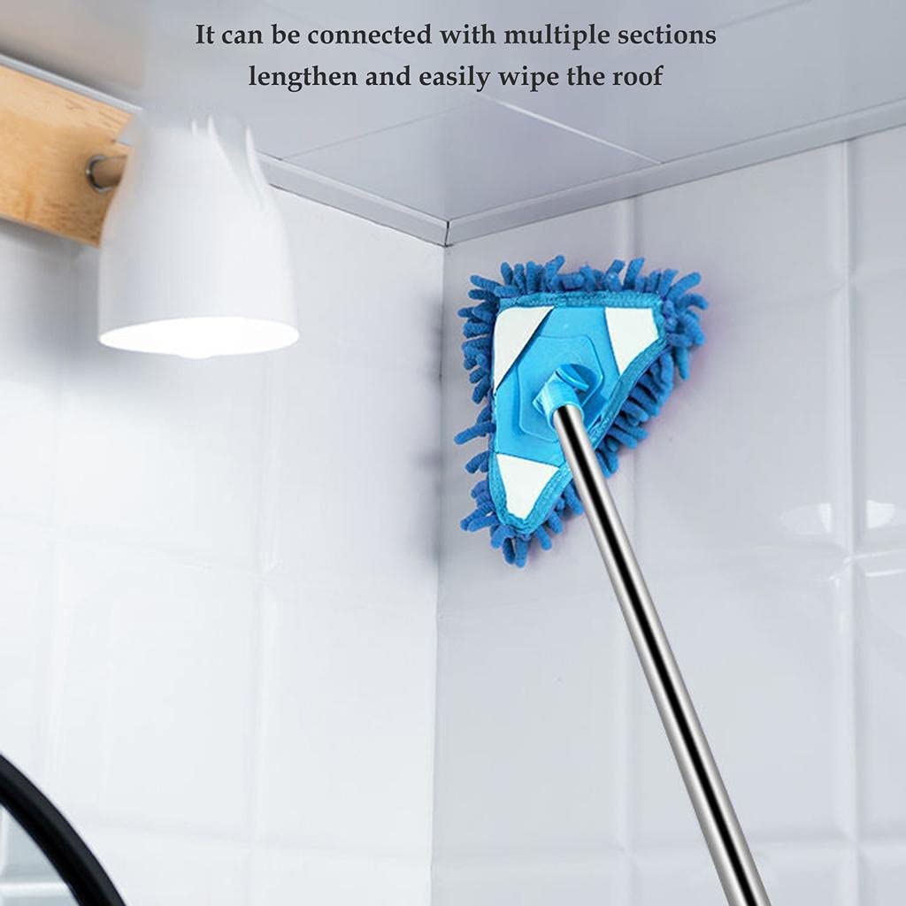 Rotating triangle mop with long handle for corners and ceiling cleaning

