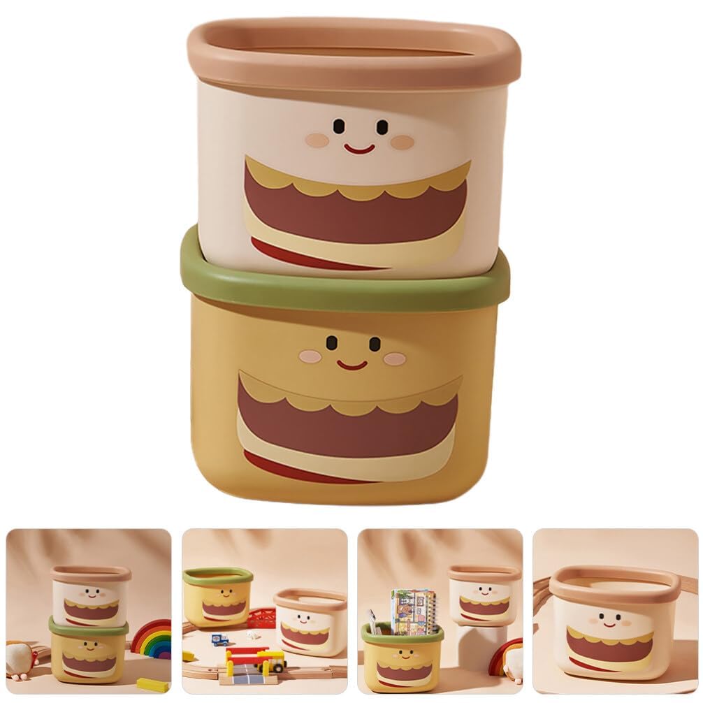 Mini hamburger shaped trash cans in cream and yellow with cute expressions – perfect for small spaces and desk organization.

