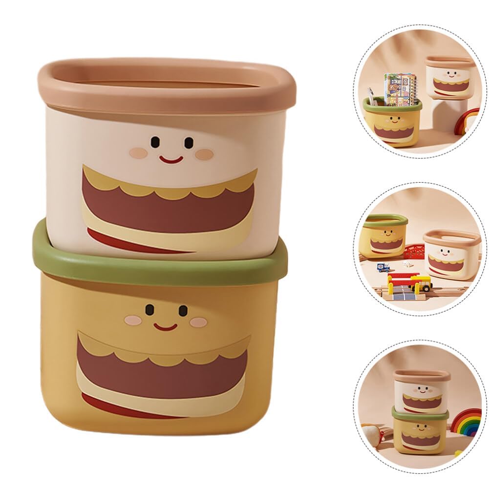 Two stacked containers with cartoon face design on a white background