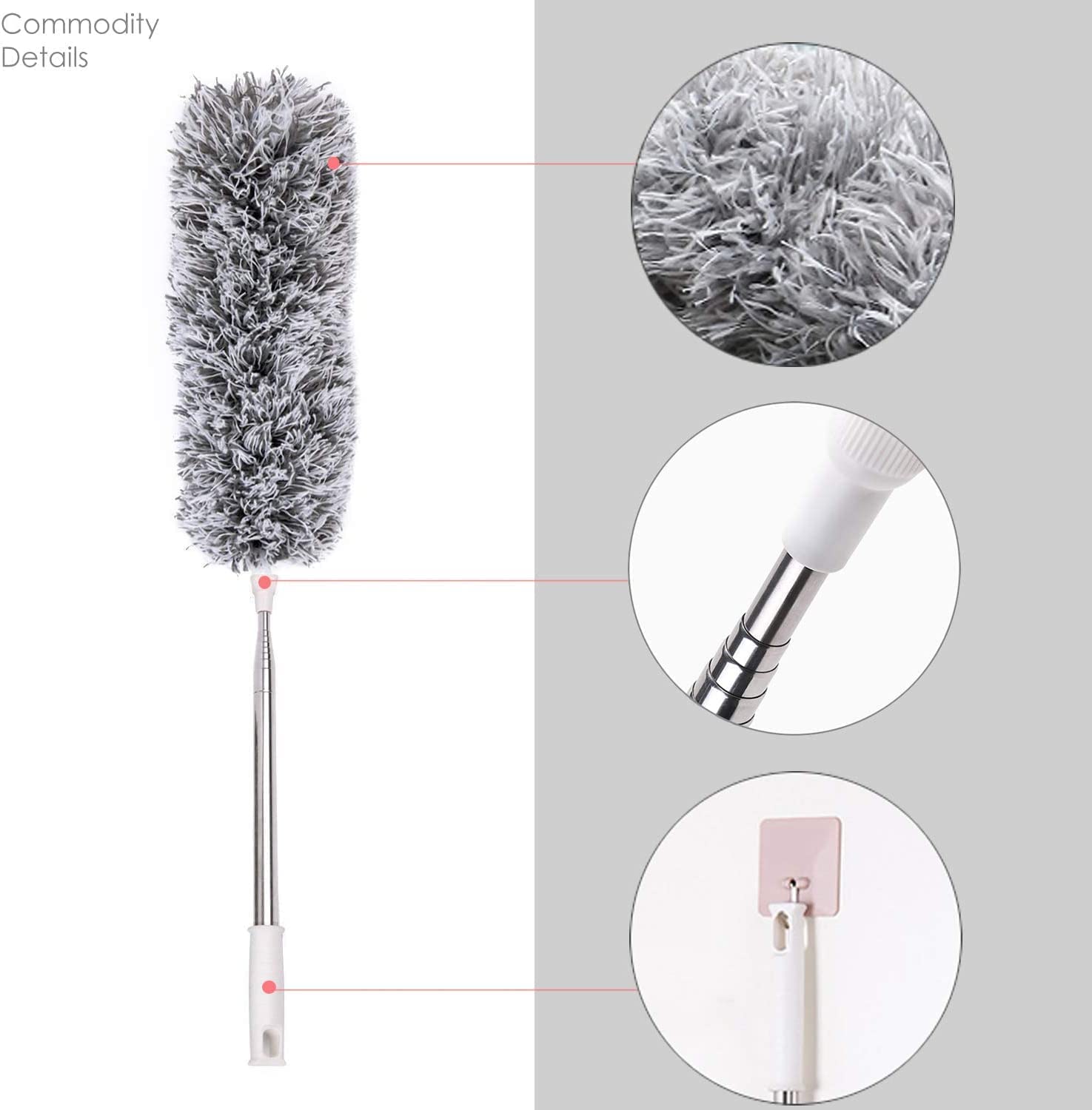Retractable microfiber feather duster for ceilings and corners

