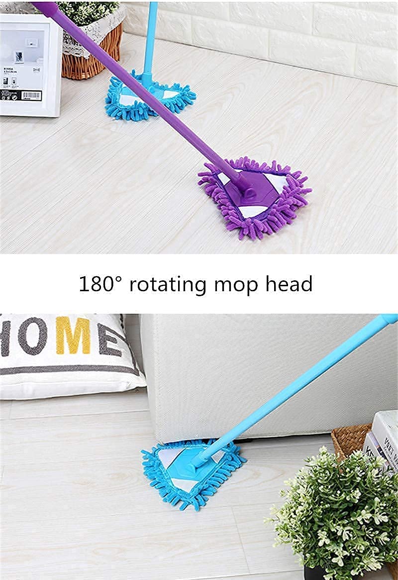 Rotating triangle mop with long handle for corners and ceiling cleaning

