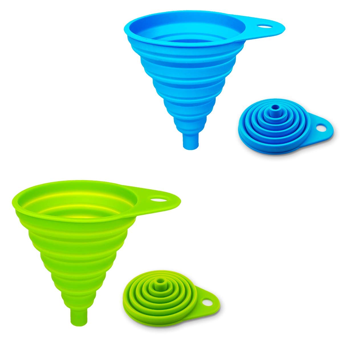 Silicone collapsible funnel for easy liquid and powder transfer in the kitchen

