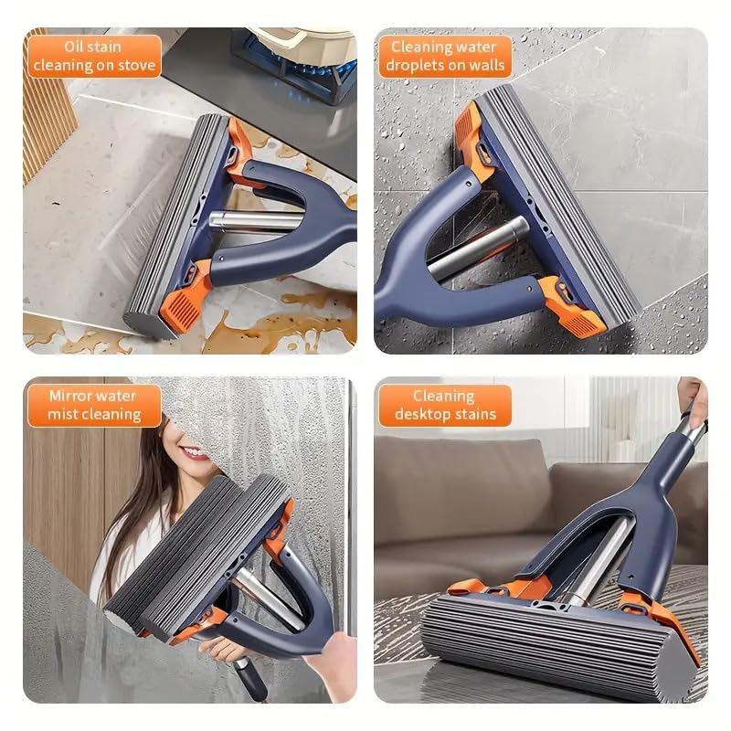 Multifunctional cleaning tool used on stove, walls, mirror, and desktop.