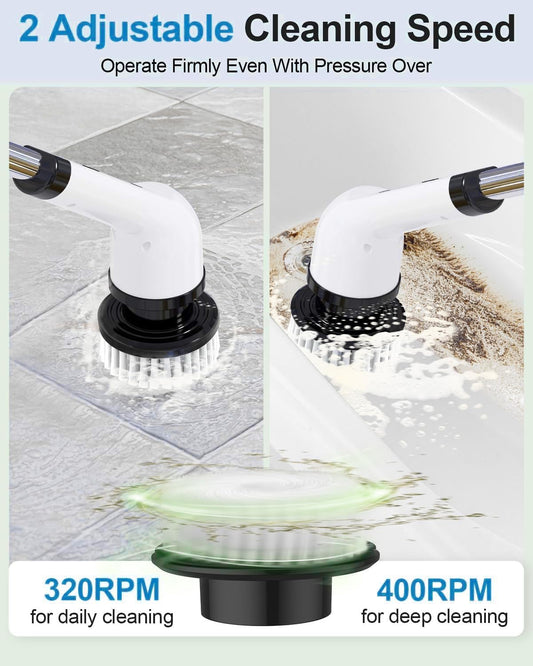 Cordless electric spin scrubber with 9 brush heads for bathroom and floor cleaning

