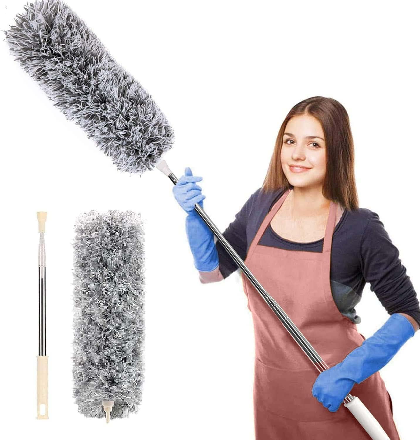 Retractable microfiber feather duster for ceilings and corners

