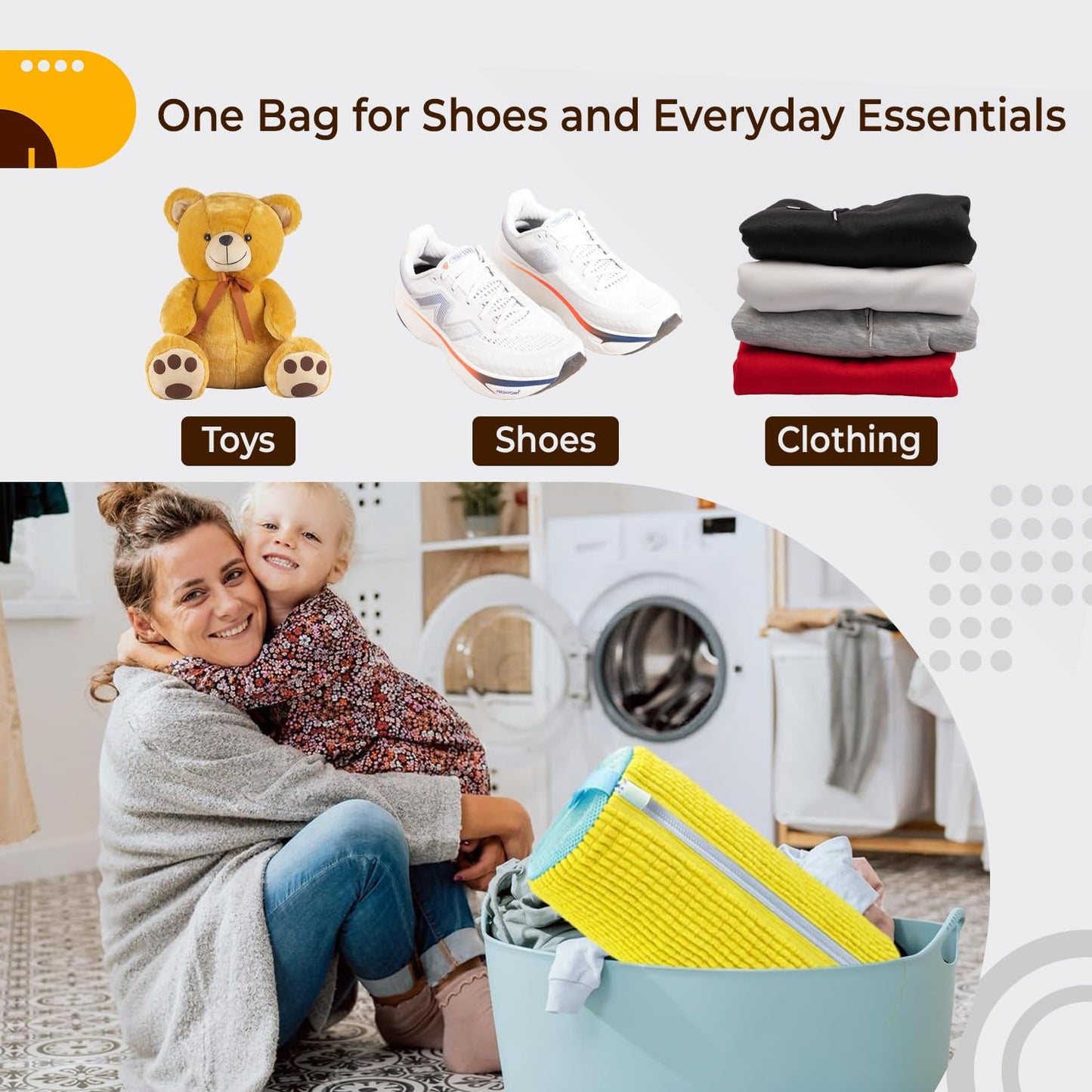 Mesh shoe washing machine bag with zipper for safe and easy shoe cleaning

