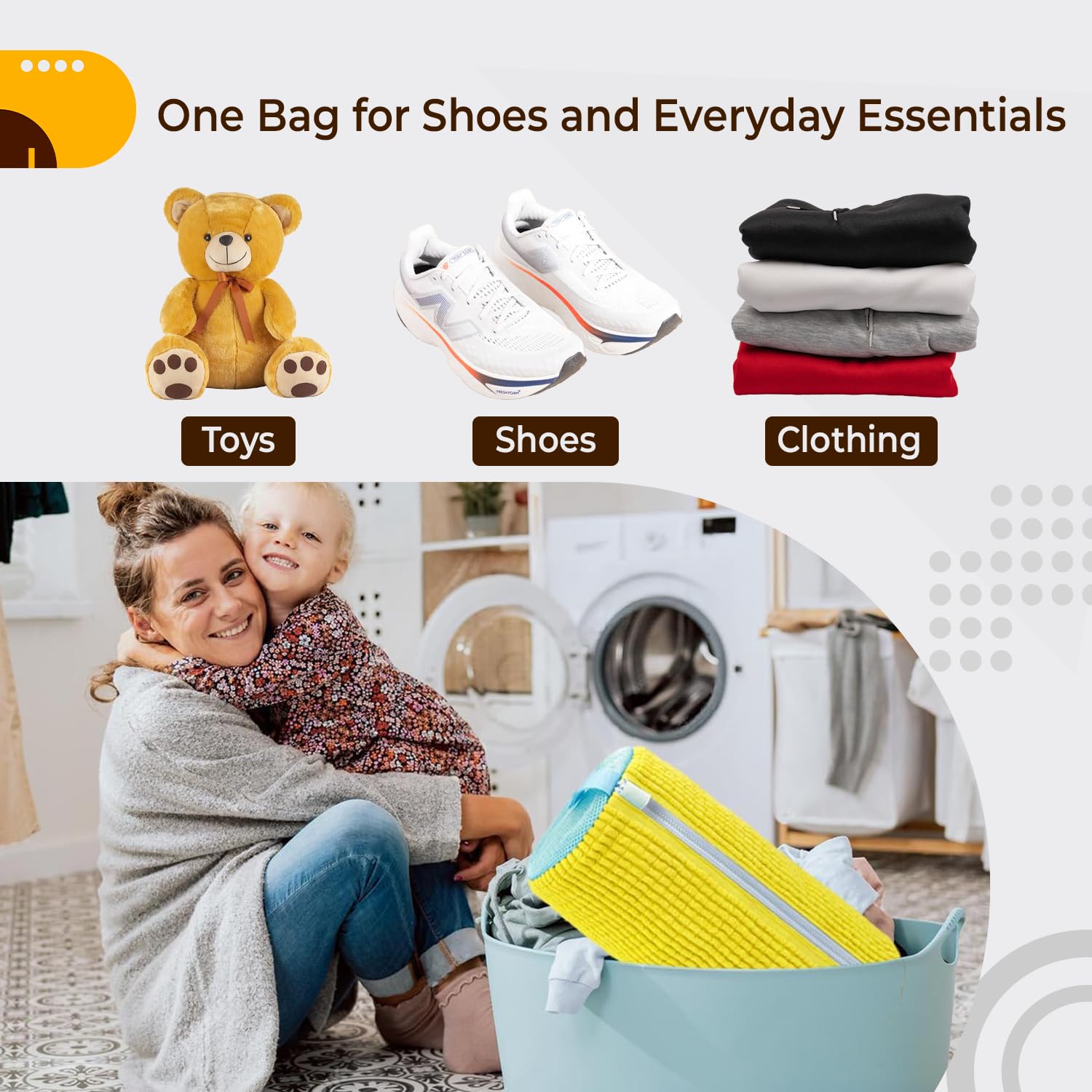 Mesh shoe washing machine bag with zipper for safe and easy shoe cleaning

