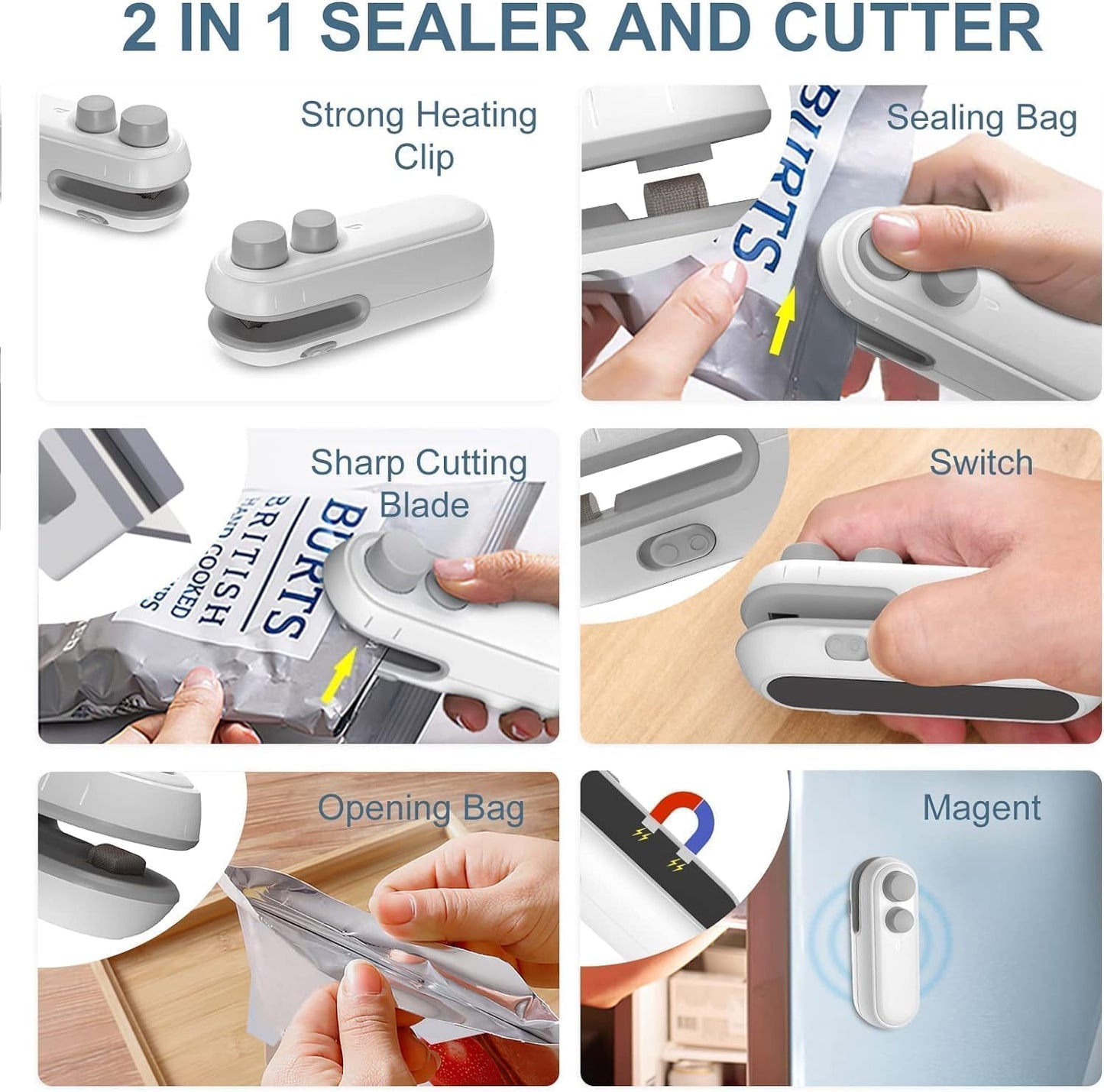2-in-1 sealer and cutter with various features highlighted