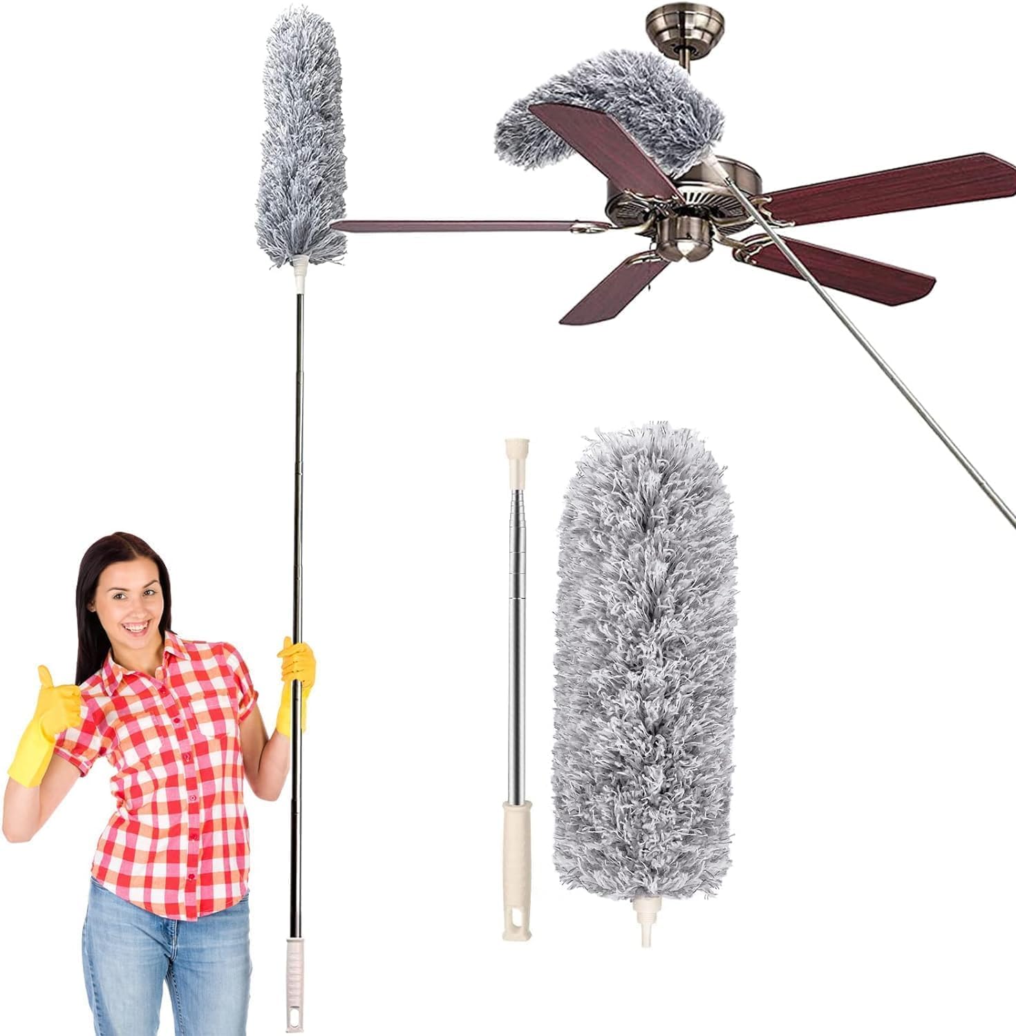 Retractable microfiber feather duster for ceilings and corners

