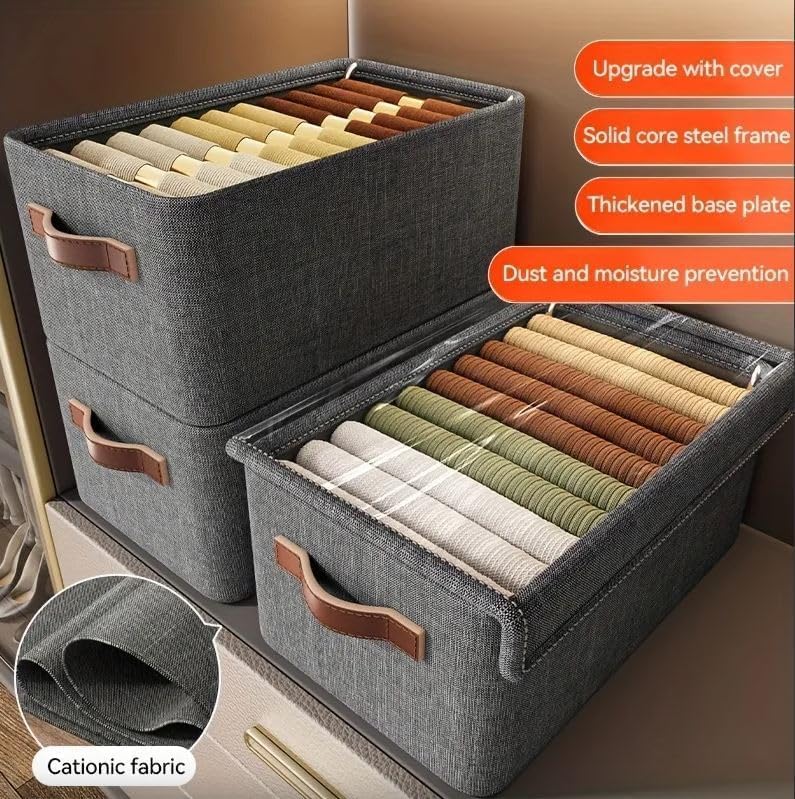 Foldable Metal Frame Wardrobe Organizer Box with Lid – Clothes and Bra Storage for Almirah