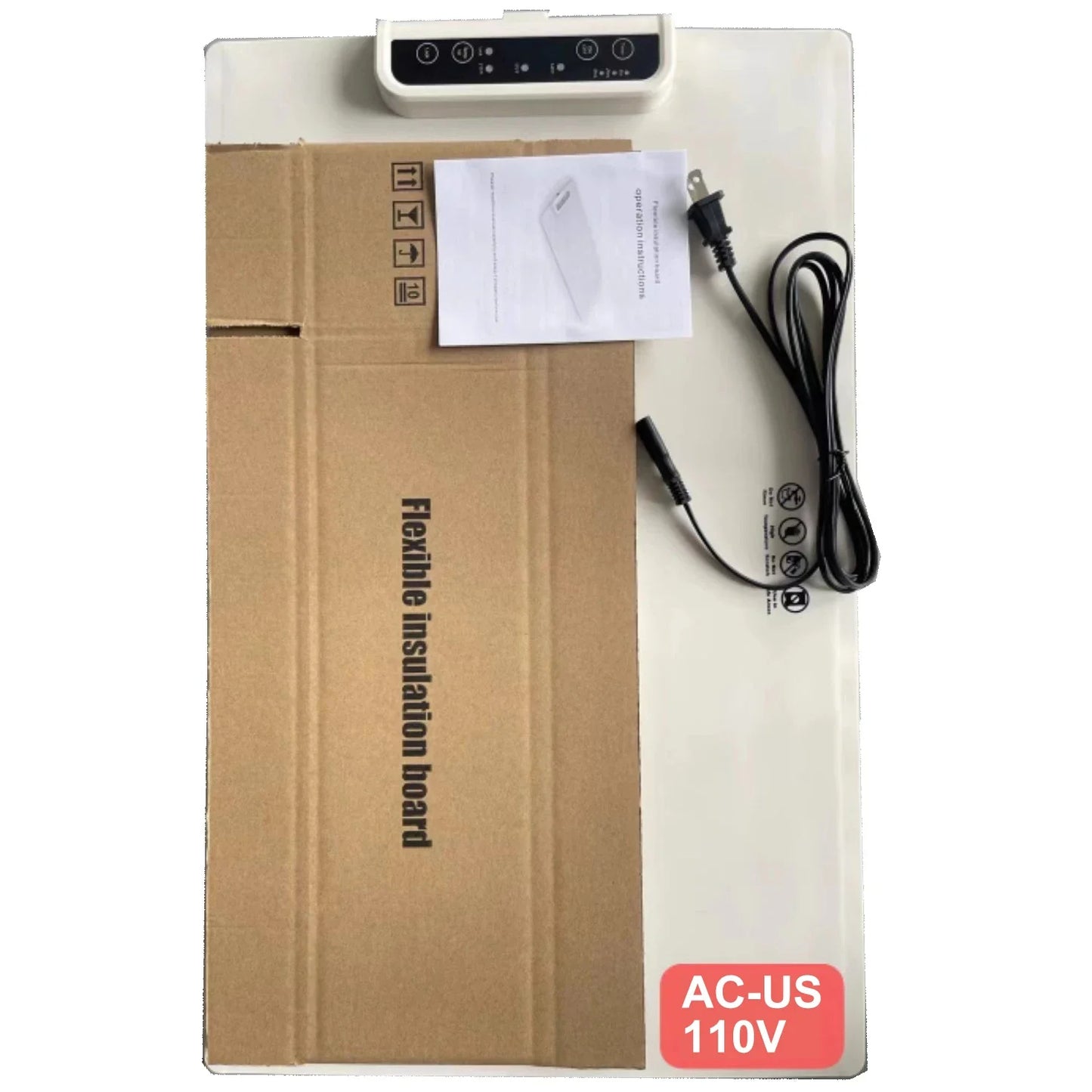 Insulation board with cardboard packaging, power cord, and AC-US 110V label on a white background