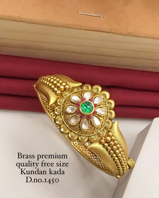 “Brass premium quality Kundan kada for women, antique gold finish ethnic bracelet, handcrafted wedding and festive jewelry India.”