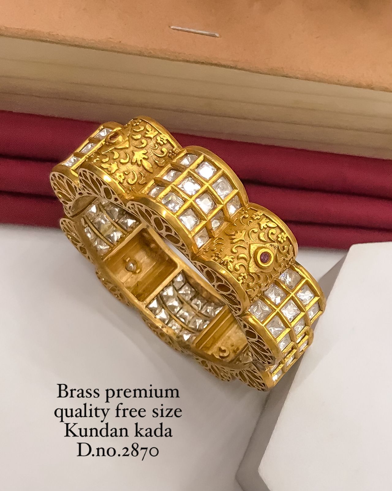 “Brass premium quality Kundan kada for women, antique gold finish ethnic bracelet, handcrafted wedding and festive jewelry India.”