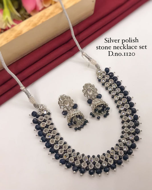 Silver Polish Stone Necklace Set