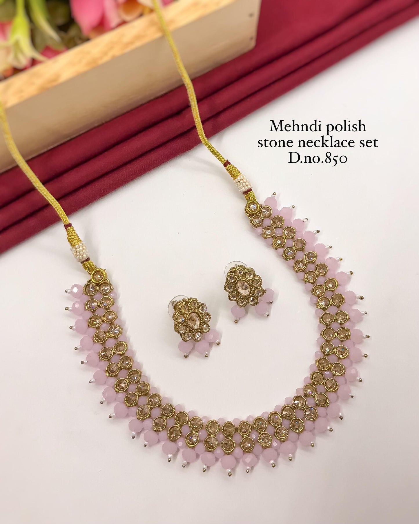 Silver Polish Stone Necklace Set