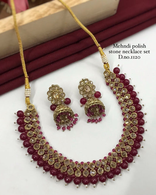 Silver Polish Stone Necklace Set