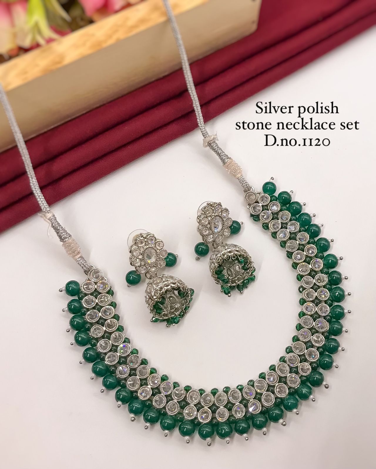 Silver Polish Stone Necklace Set